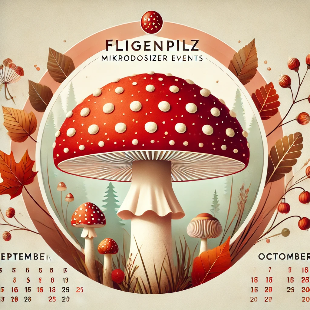 Kalender mit Fliegenpilz im Vordergrund