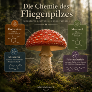 Principi attivi del fungo velenoso: i quattro più importanti in sintesi nell'infografica di MamaMuscaria