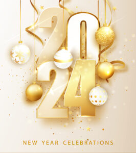 Resumen del año 2024, foto con adornos navideños en blanco y dorado