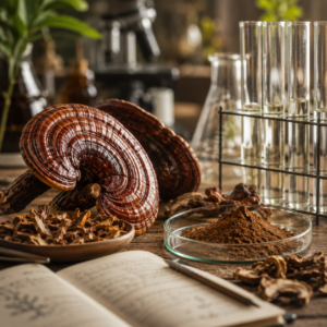 Die Reishi Wirkung unter der Lupe - ein Symbolbild für Wissenschaft und Tradition im Kontext
