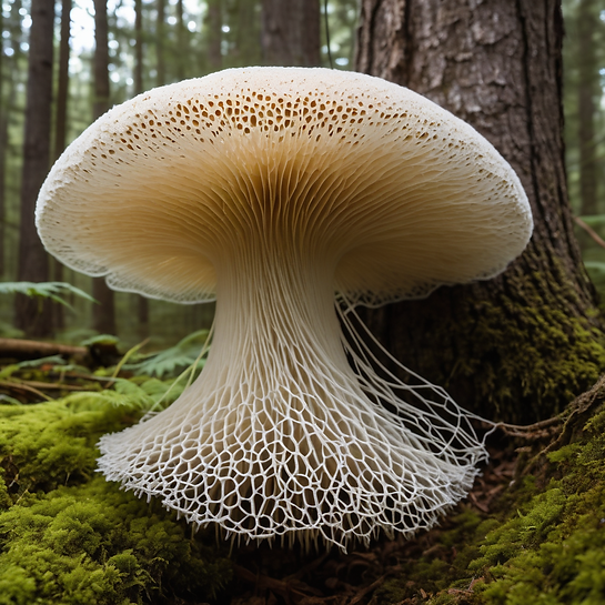 Naturverbindung ist politisch... Warum der Fliegenpilz mehr als nur ein Pilz ist – und was das über unsere Zeit sagt 1 Naturverbindung durch Pilze: Ein weißer Pilz im Wald dessen Myzel zu sehen ist