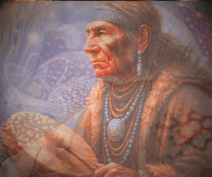 Chamanisme de l'amanite tue-mouches - un chaman indien bat un tambour