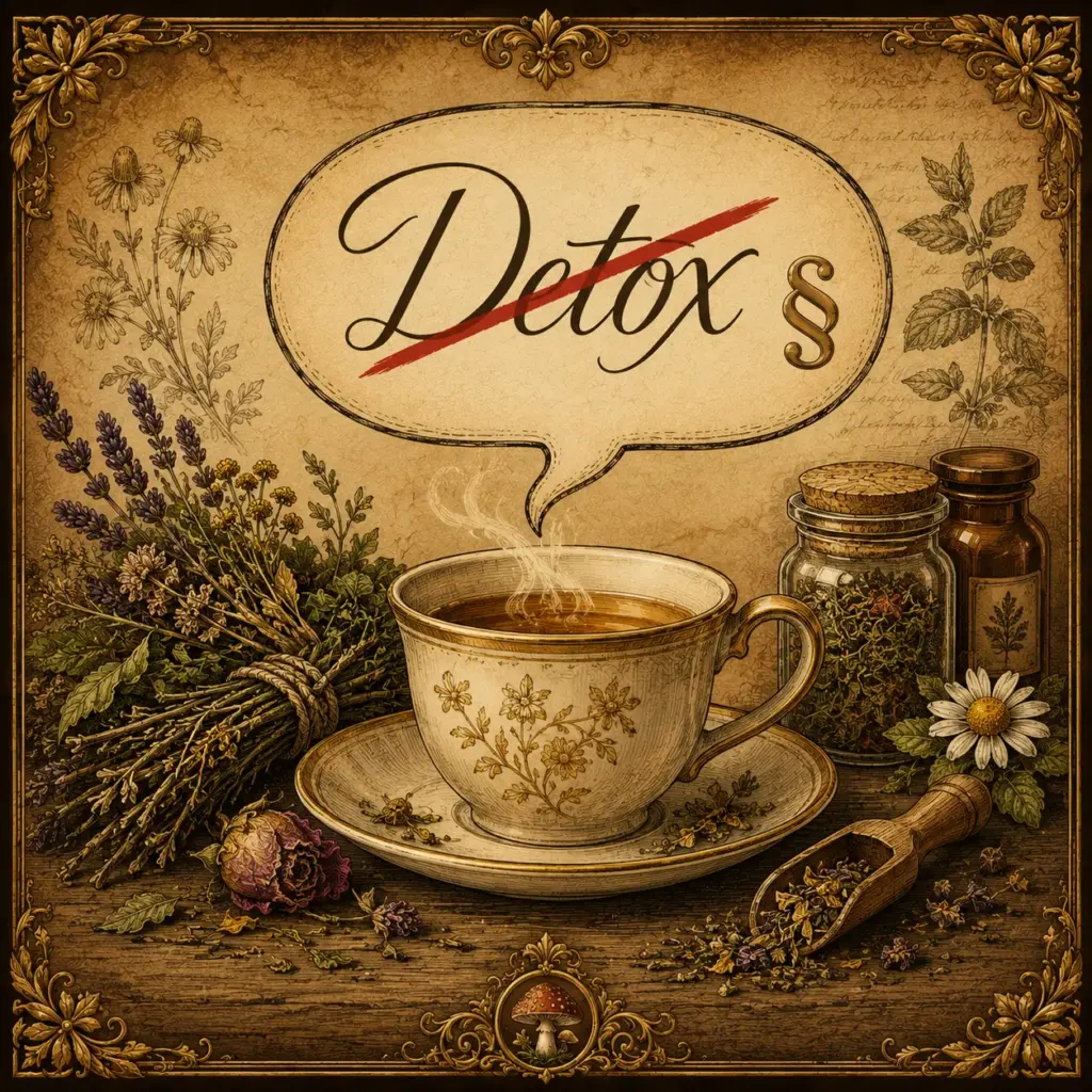 Kräuterteetasse mit durchgestrichenem „Detox" – Health Claims Verordnung
