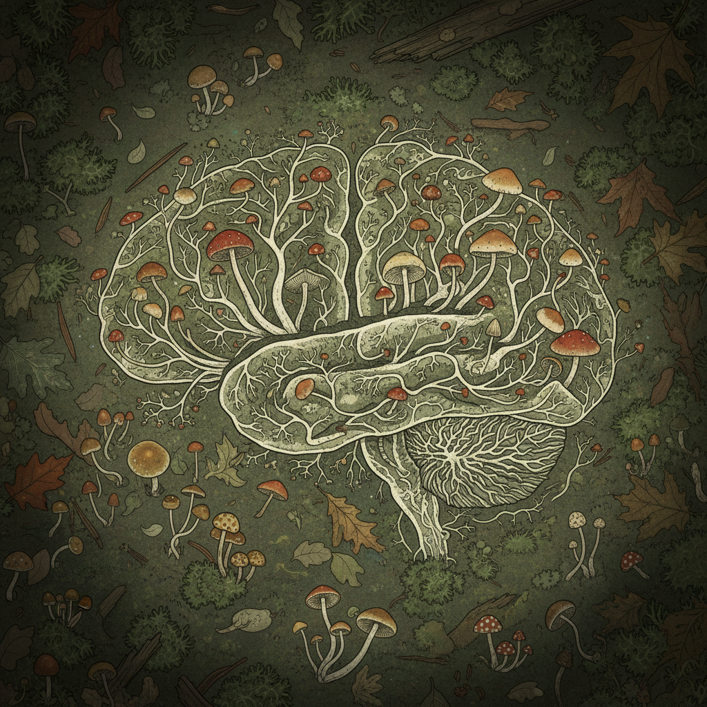 Une parenté étonnante : pourquoi les champignons et l'homme ont tant en commun sur le plan génétique 2 Les champignons et l'homme Génétique - cerveau symboliquement divisé