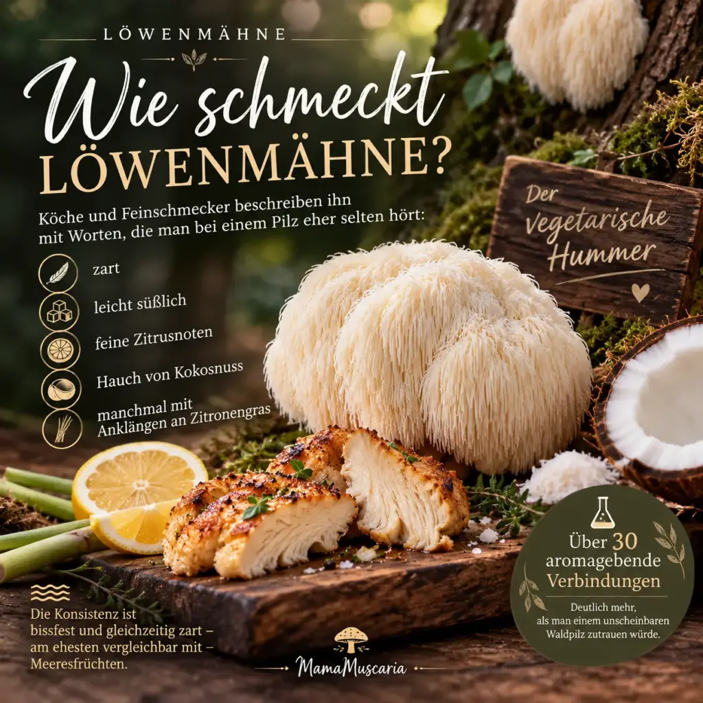 Saveur « Crinière de lion » : le « homard des bois » ? 1 Infographie sur le goût de la « crinière de lion » - L'Hericium frais en cuisine